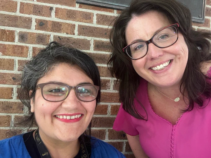 Able SC's Marly and Sandy take a selfie before their presentation.