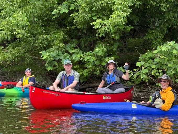Tom Gilbert and PA DCNR Secretary Cindy Dunn in a kayak on the Conestoga River.