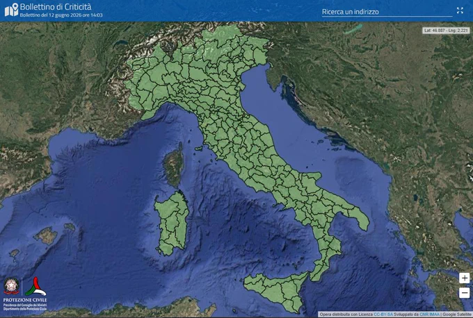Mappa dell'Italia in codice colore VERDE