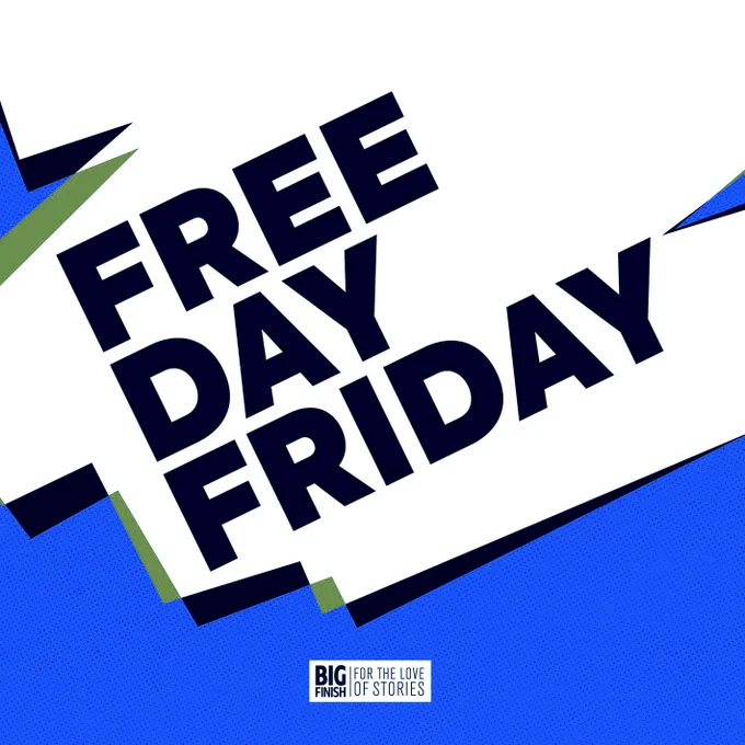 The image contains black text with the words "FREE DAY FRIDAY" against a backdrop of blue and green geometric shapes.