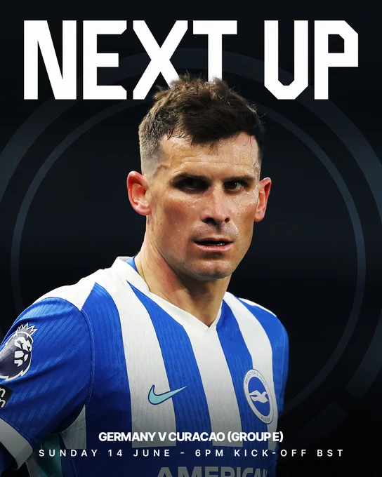 Germany v Curacao next up graphic featuring Pascal above details of this evening's fixture: Sunday 14 June, 6pm KO BST. Good luck, Pascal!