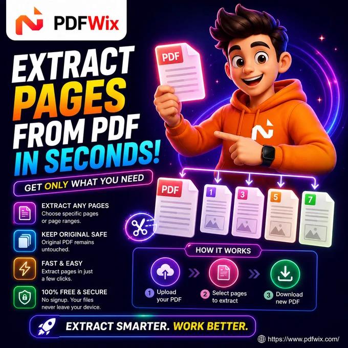Extract Specific Pages from Any PDF — Free, Secure & No Signup

#PDFWix
#ExtractPDF
#PDFTools
#FreePDFTools
#ProductivityTools
#WorkFromHome
#StudentProductivity
#DigitalDocuments