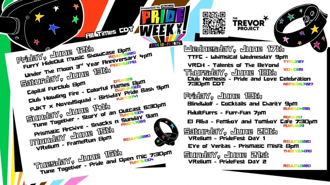 Pride Week VR Schedule!
