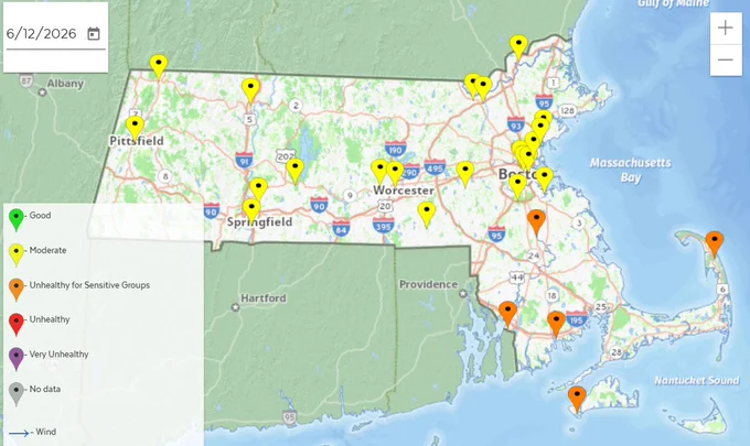 air quality alert map of Massachusetts