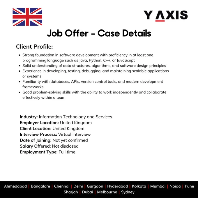A Software Engineer role. A UK employer. A virtual interview. And a job offer secured through Y-Axis. 🇬🇧