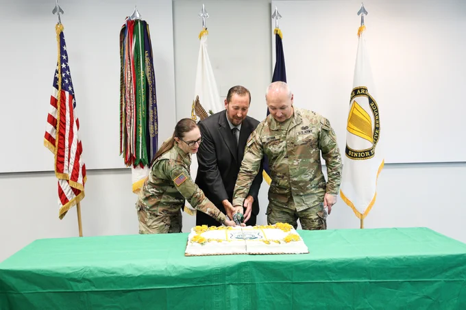 Army CID celebrated the Army's 251 years of service with a traditional cake cutting ceremony.

In keeping with a long-standing custom, our youngest present, CPT Savanna Jo Aversa, Army CID Director L. Scott Moreland, and oldest Soldier, CW5 Paul Arthur cut the cake using a ceremonial military saber. This tradition proudly represents the passing of history, knowledge, and experience from the senior generation to the newest generation of Soldiers.