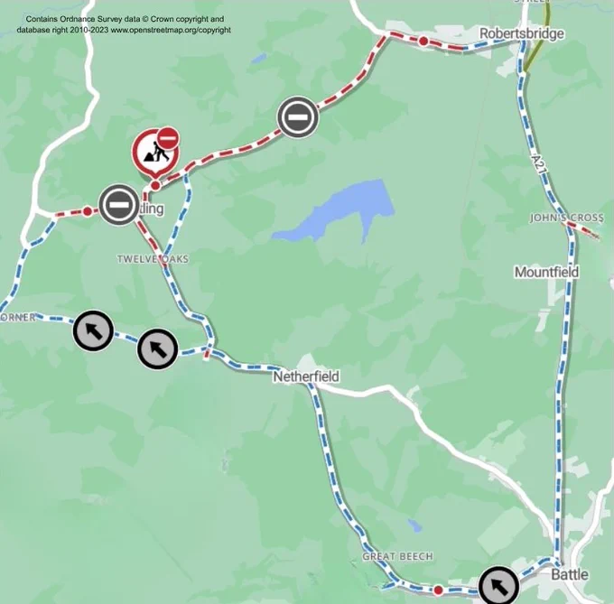 Map of works areas and diversion routes.