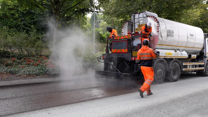 An image of surface dressing taking place