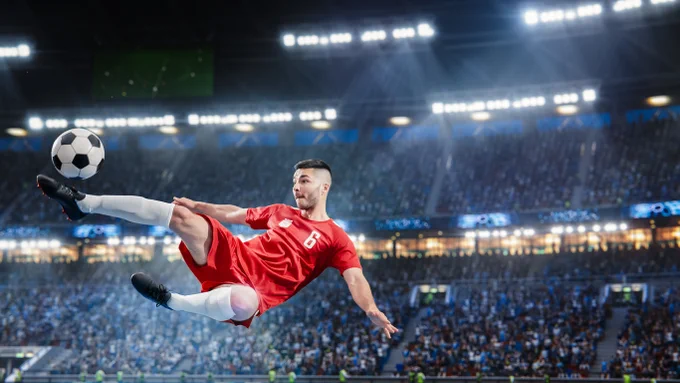 Soccer player doing bicycle kick