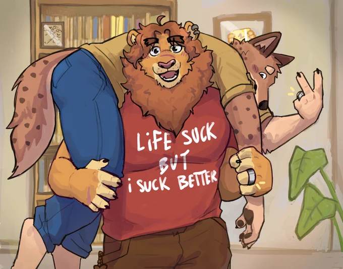 Lion guy is named Kevin and the wolf-yeen is Kodi