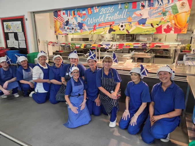 Newark Primary catering team World Cup theme day 