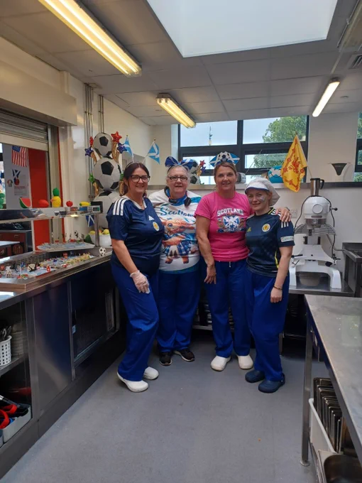 Whinhill Primary catering team World Cup theme day 