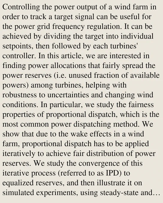 Controlling the power output of a wind farm in order to track a target signal can be useful for the power grid frequency regulation. It can be achieved by dividing the target into individual setpoints, then followed by each turbines' controller. In this article, we are interested in finding power allocations that fairly spread the power reserves (i.e. unused fraction of available powers) among turbines, helping with robustness to uncertainties and changing wind conditions. In particular, we study the fairness properties of proportional dispatch, which is the most common power dispatching method. We show that due to the wake effects in a wind farm, proportional dispatch has to be applied iteratively to achieve fair distribution of power reserves. We study the convergence of this iterative process (referred to as IPD) to equalized reserves, and then illustrate it on simulated experiments, using steady-state and dynamic simulators. Numerical results show that IPD closely approaches max-mi