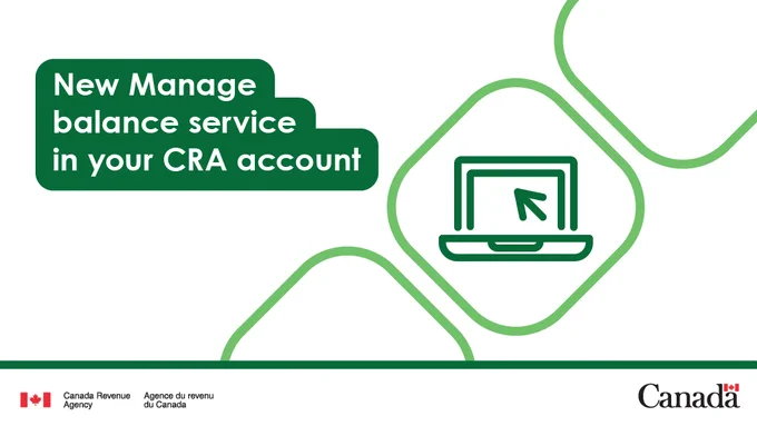 A computer icon. The text: "New Manage balance service in your CRA account". 