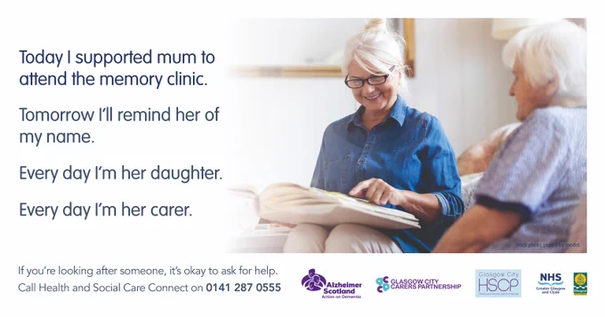 Adult daughter supporting elderly mother during a visit to a memory clinic, highlighting caregiving and Alzheimer's awareness.