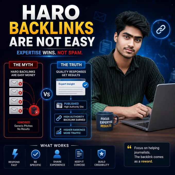 HARO backlinks aren't easy.

Most pitches fail because they're generic.

The winning responses are fast, specific, and backed by real expertise.

Focus on helping journalists first.

The backlink comes second.

#SEO #HARO #LinkBuilding