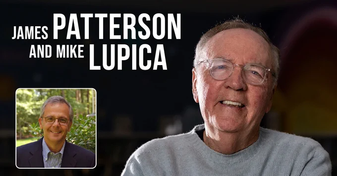 Graphic with photos of James Patterson and Mike Lupica.