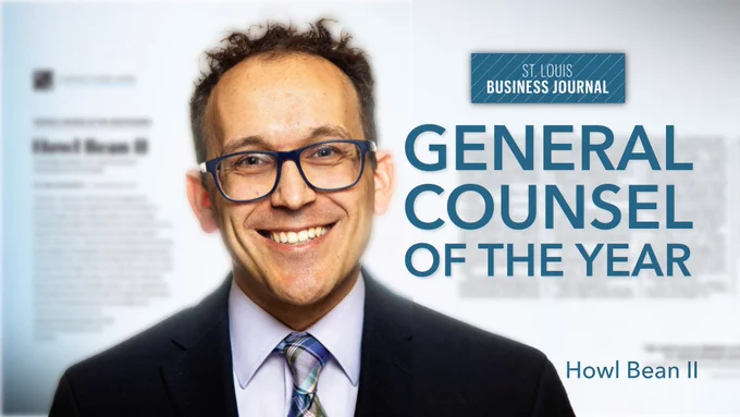 Professional portrait of a man in a suit and tie featured as St. Louis Business Journal's General Counsel of the Year.