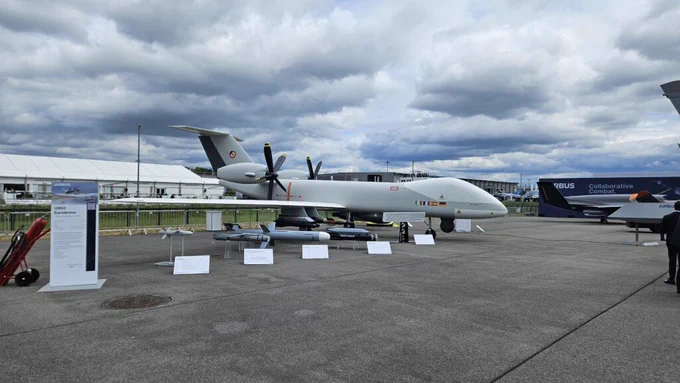 A Eurodrone, product of an international European team, on display at the Berlin Air Show on June 12, 2026. (Breaking Defense)