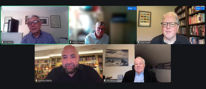 A screenshot from the AMS webinar "Forecasting D-Day: The Science Behind History and the Story Behind Pressure" featuring moderator and panelists.