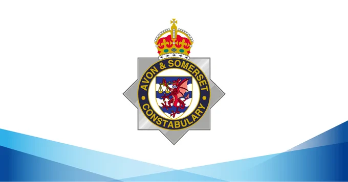 The Avon and Somerset Police crest on a white background with blue lower border.