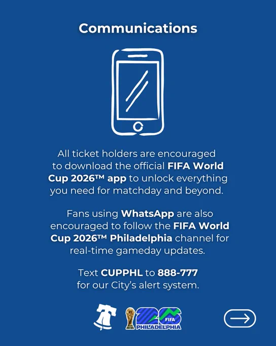 Communications information for FIFA World Cup matches at Philadelphia Stadium.