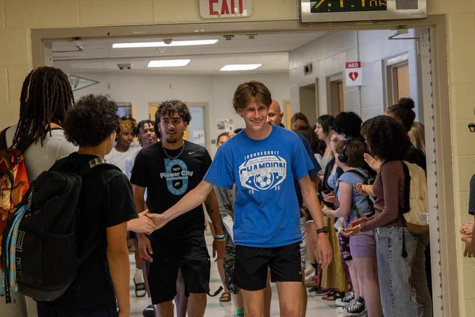 track team walking through the halls.