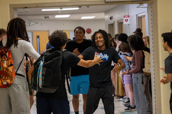 track team walking through the halls.