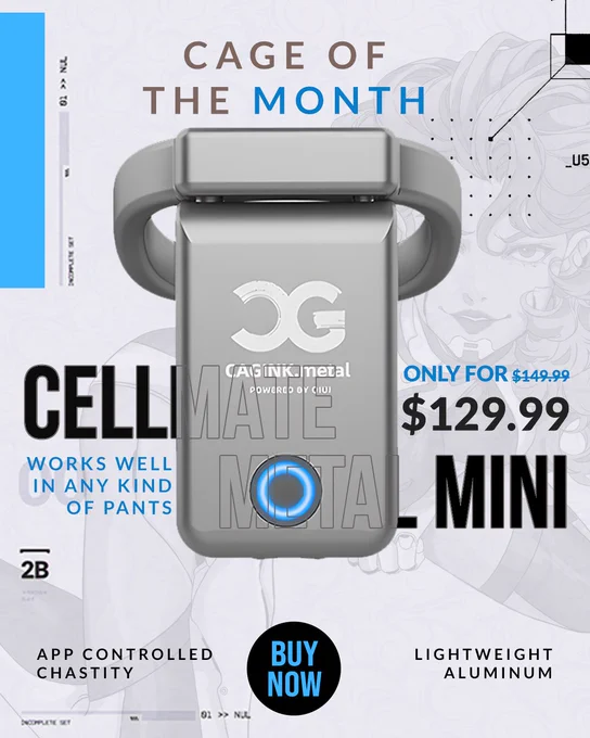 Product post featuring Lockthecock's Cellmate Metal Mini. Like our other QIUI products, the Cellmate Mini pairs perfectly with the QIUI app. Hand over control to a partner, anywhere in the world. Challenge yourself with timer mode. Or try out their brand new AI Mistress and get the full chastity experience.
