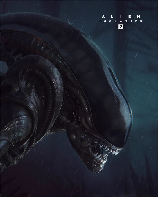 A close-up of the Alien creature, in a dark forest. Alien Isolation 2.