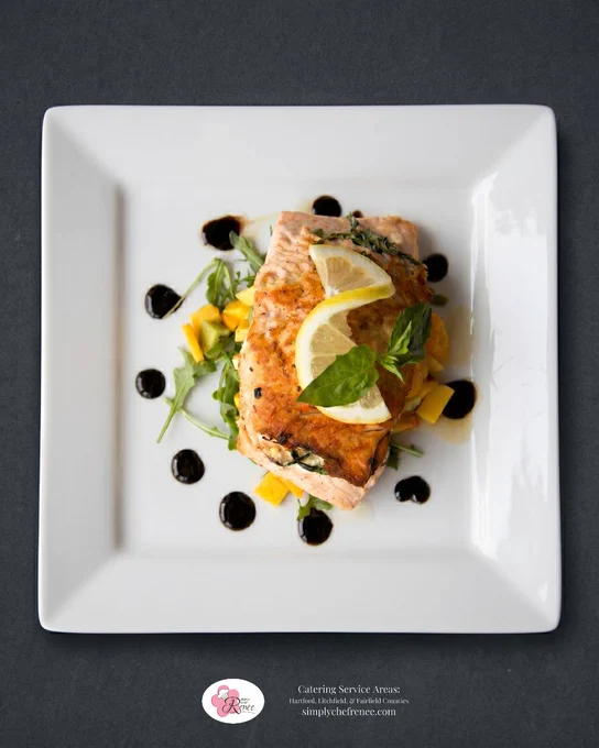 Pan-Seared Salmon Catering in Connecticut

Simply Chef Renée offers Pan-Seared Salmon with Tropical Fruit Medley catering for weddings, corporate events, nonprofit galas, executive lunches, and private celebrations throughout Hartford County, Fairfield County, and Litchfield County, Connecticut. This premium entrée features expertly prepared salmon, fresh tropical fruit, citrus accents, and elegant presentation, making it a popular choice for clients seeking upscale catering services and memorable event dining experiences.
