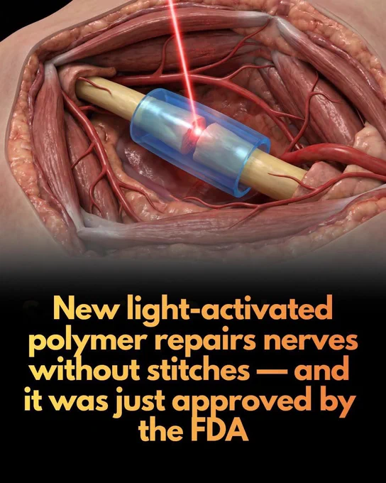 🚨 The FDA has approved a revolutionary light-activated polymer system that repairs severed nerves without the need for traditional surgical stitches.

The US Food and Drug Administration has officially cleared a revolutionary nerve-repair system that replaces traditional surgical stitches with light-activated polymers. Developed by medical technology firm Tissium based on research from MIT, this innovation utilizes a biocompatible polymer to create a flexible, 3D-printed cuff around severed nerves. Instead of the painstaking process of manual suturing under a microscope, surgeons can now apply a liquid prepolymer that cures instantly with light, creating a secure seal that allows delicate nerve tissues to knit back together naturally.

This milestone marks the first FDA approval for Tissium, culminating over a decade of research into poly(glycerol sebacate acrylate) materials. The implant is designed to be fully bioresorbable, meaning it safely disappears once the nerve has healed.
