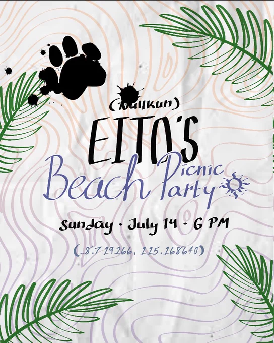 Nullkun's beach picnic party

Sunday, July 14th, 6pm