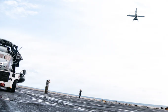 A VBAT unmanned aerial system hovers over the flight deck of San Antonio-class amphibious transport dock ship USS Portland (LPD 27) in the Pacific Ocean, June 9, 2026. The 11th Marine Expeditionary Unit, embarked aboard the Boxer Amphibious Ready Group, is a persistent, combat credible force contributing to deterrence and crisis response in the U.S. 7th Fleet area of operations. U.S. 7th Fleet, the U.S. Navy\u2019s largest forward-deployed numbered fleet, routinely interacts and operates with allies and partners to preserve a free and open Indo-Pacific. (U.S. Marine Corps photo by Lance Cpl. Luke Rodriguez)\n\n
