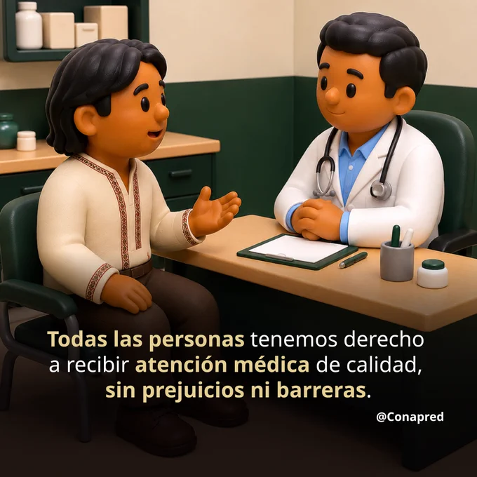 Imagen con el texto: Todas las personas tenemos derecho a recibir atención médica de calidad, sin prejuicios ni barreras. 