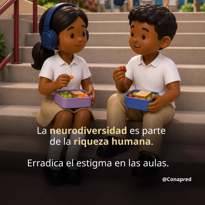 Imagen con el texto: La neurodiversidad es parte de la riqueza humana. Erradica el estigma en las aulas.