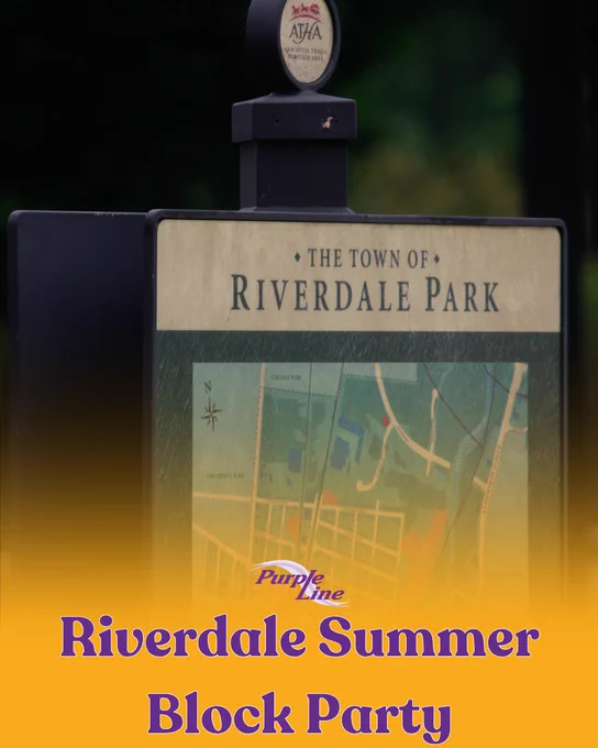 Map display board for the town of Riverdale Park showing local streets and landmarks.