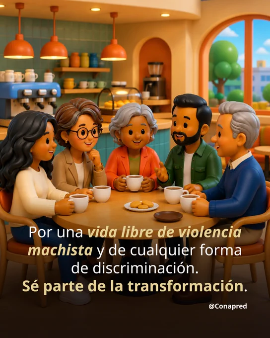 Imagen con el texto: Por una vida libre de violencia machista y de cualquier forma de discriminación. Sé parte de la transformación. 
