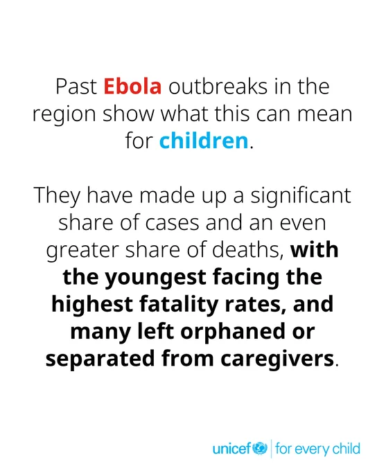 Text explaining Ebola outbreaks' severe impact on children, highlighting high fatality rates and many left orphaned or separated from caregivers.