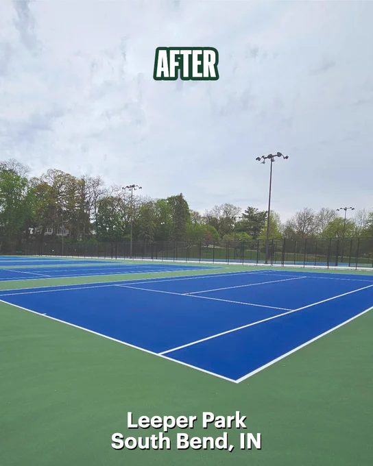 Photo of an outdoor tennis court in South Ben, IN after restoration.
