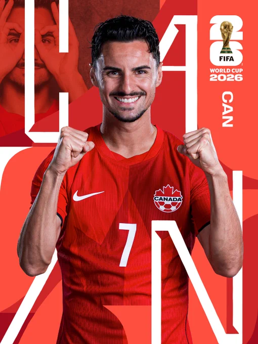 A photo of Stephen Eustáquio with a red, Canada-branded background.