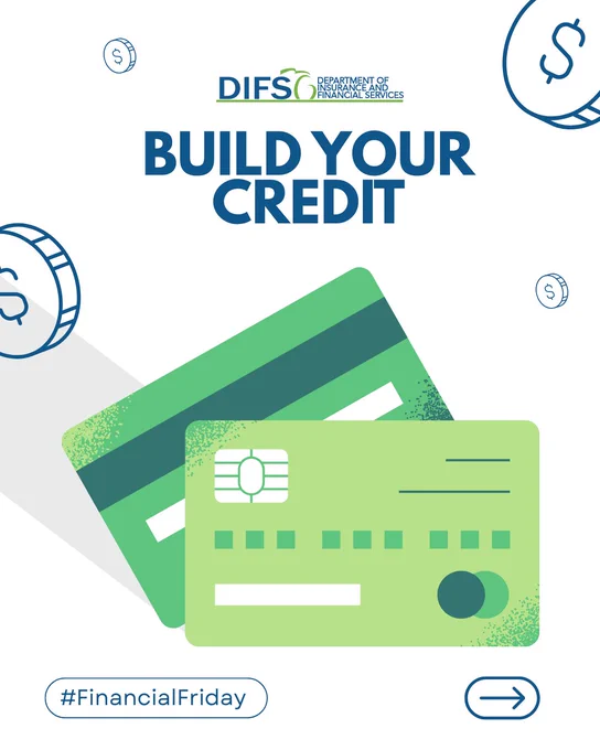 Credit cards with message that reads, “Build your credit.”