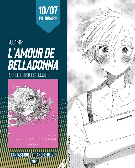 Couverture du shojo yuri manga « Belladonna no koibito » de Ruu1mm à paraître à l’été 2026 en français aux éditions naBan

Romance, fantastique, conte, lesbiennes