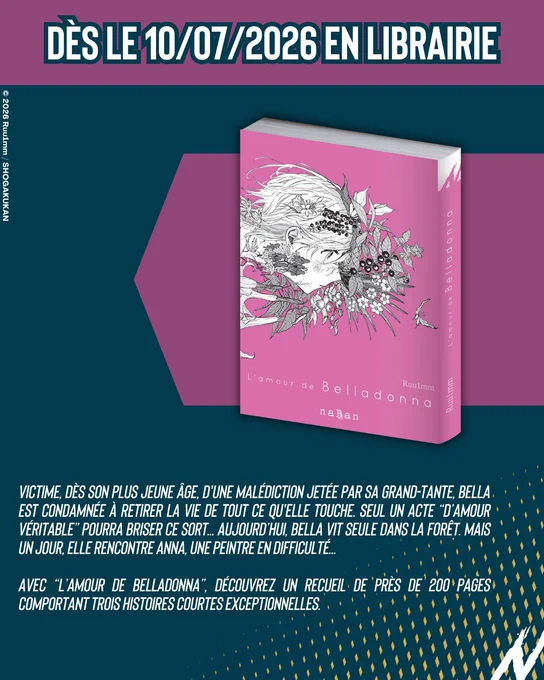 Couverture du shojo yuri manga « Belladonna no koibito » de Ruu1mm à paraître à l’été 2026 en français aux éditions naBan

Romance, fantastique, conte, lesbiennes