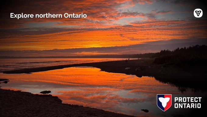 Shareable copy: Explore northern Ontario

Alt text: Sunset at Providence Bay Beach and Mindemoya River.