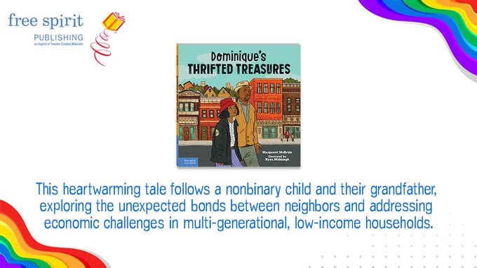 A Pride Month spotlight on Dominique's Thrifted Treasures: this heartwarming tale follows a nonbinary child and their grandfather, exploring the unexpected bonds between neighbors. 