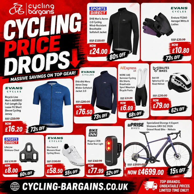 🚨 MASSIVE PRICE DROPS ALERT! 🚴‍♂️💨
.
🔥 Want to grab top-tier cycling gear without breaking the bank? The biggest price drops of the last 24 hours just landed on Cycling Bargains, with massive savings up to 83% OFF! 📉
.
💬 Drop a comment below: What piece of gear are you hunting for a deal on right now? Let us find it for you! 👇@followers 
.
#CyclingDeals #BikeSale #CyclingDiscounts #PriceDropAlert #CyclingBargains #BikeGearDeals #BudgetCycling #MTBDeals #RoadCyclingUK