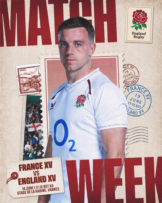 Match week. England XV vs France XV. Friday 19 June. 17:45 BST kick-off. Stade de La Rabine, Vannes.