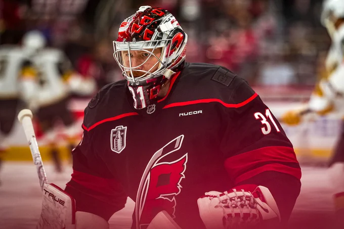 Frederik Andersen on the ice ahead of a recent game.