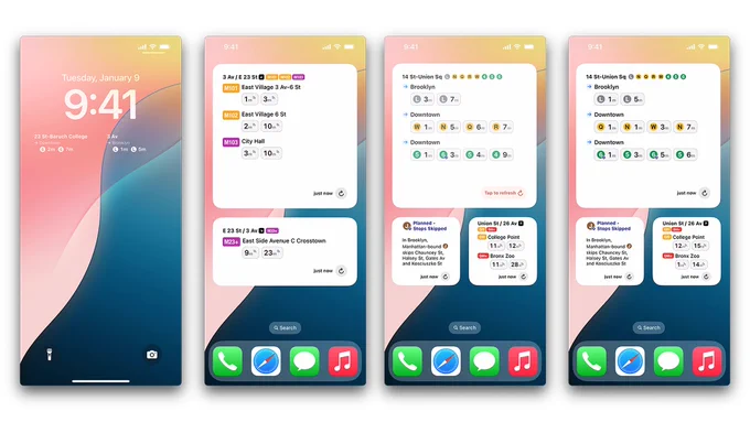 Screenshots of MTA app widgets on an iPhone